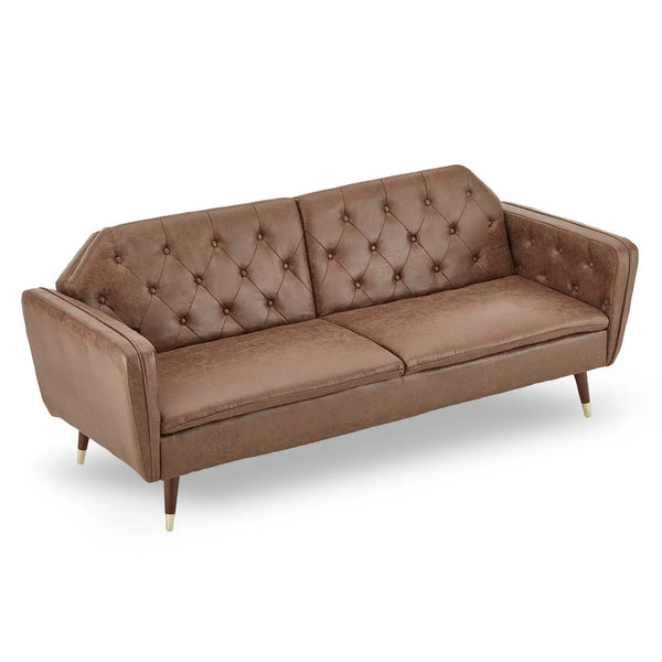 Sarantino Faux Velvet Tufted Sofa Bed Couch Futon - Brown from Deals499 at Deals499