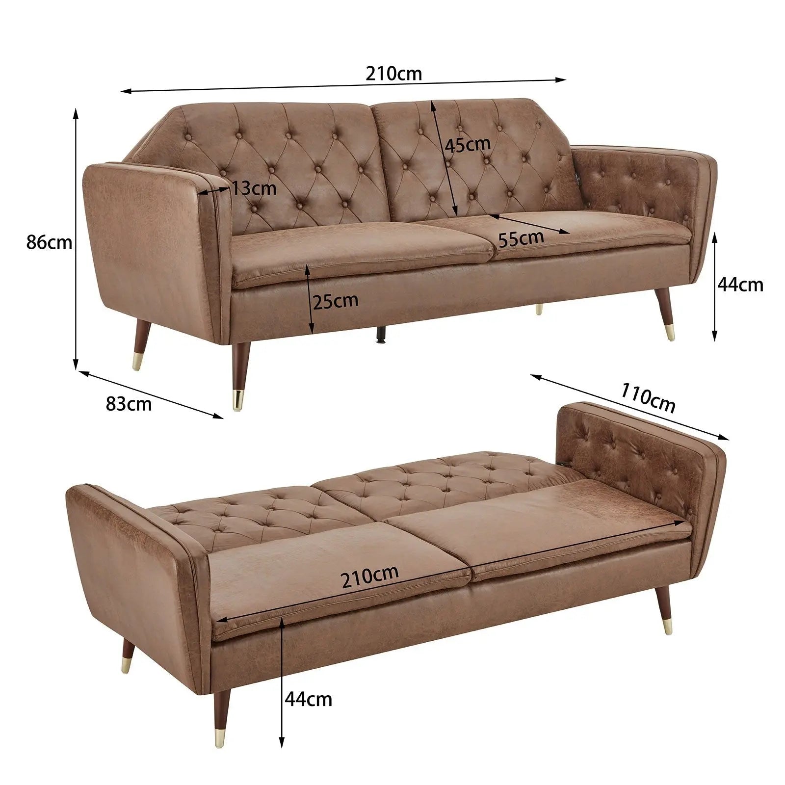 Sarantino Faux Velvet Tufted Sofa Bed Couch Futon - Brown from Deals499 at Deals499