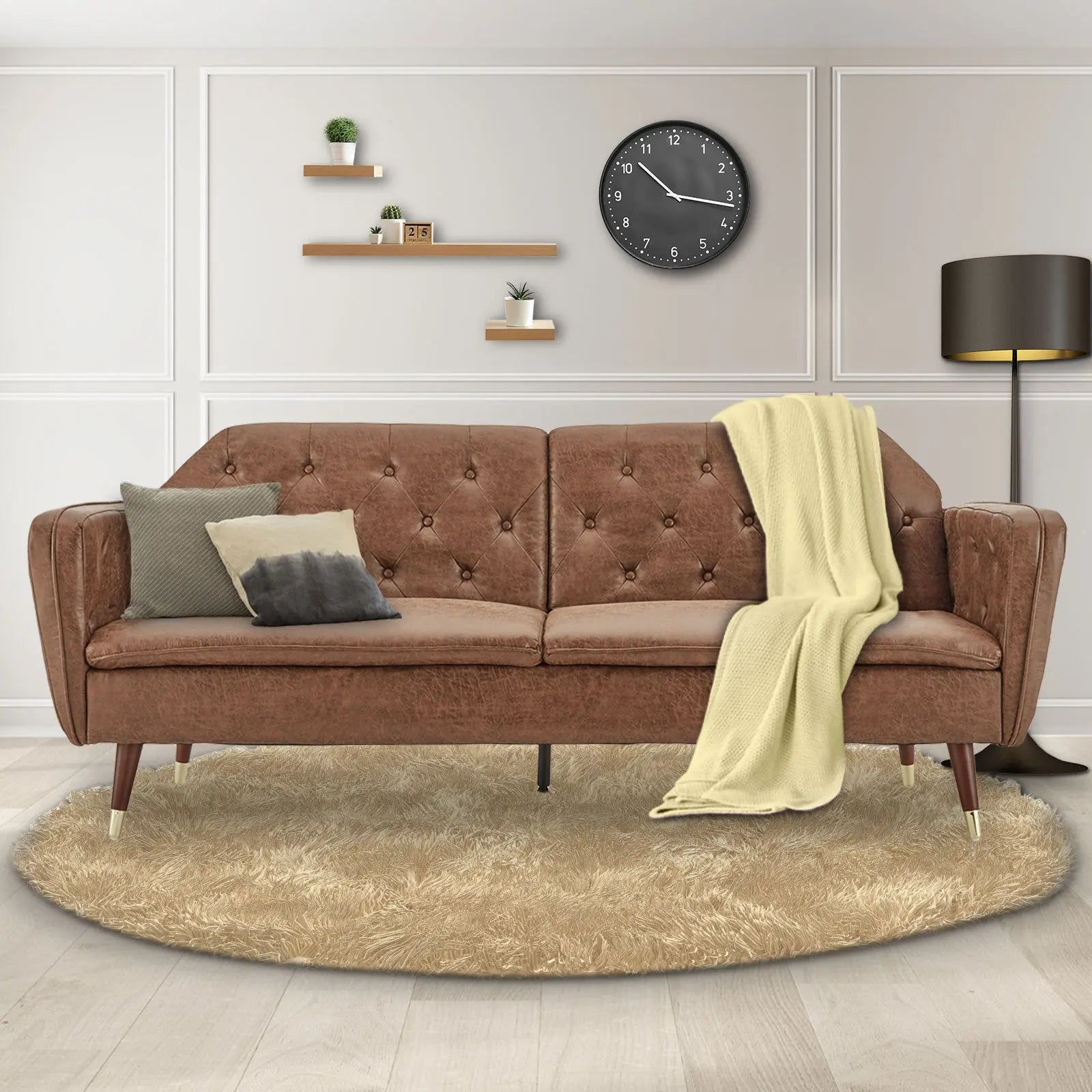 Sarantino Faux Velvet Tufted Sofa Bed Couch Futon - Brown from Deals499 at Deals499