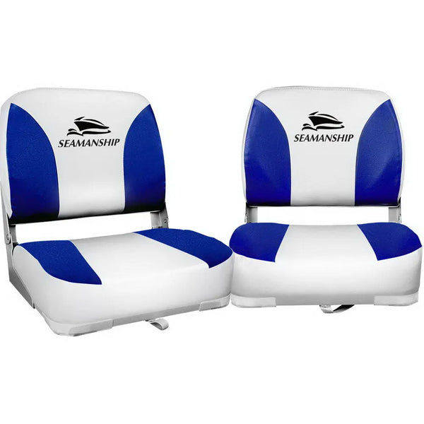 Seamanship Set of 2 Folding Swivel Boat Seats - White & Blue Deals499