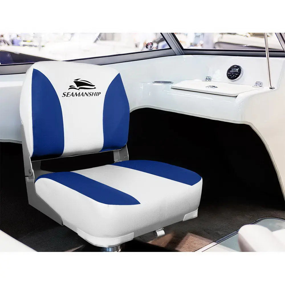 Seamanship Set of 2 Folding Swivel Boat Seats - White & Blue Deals499