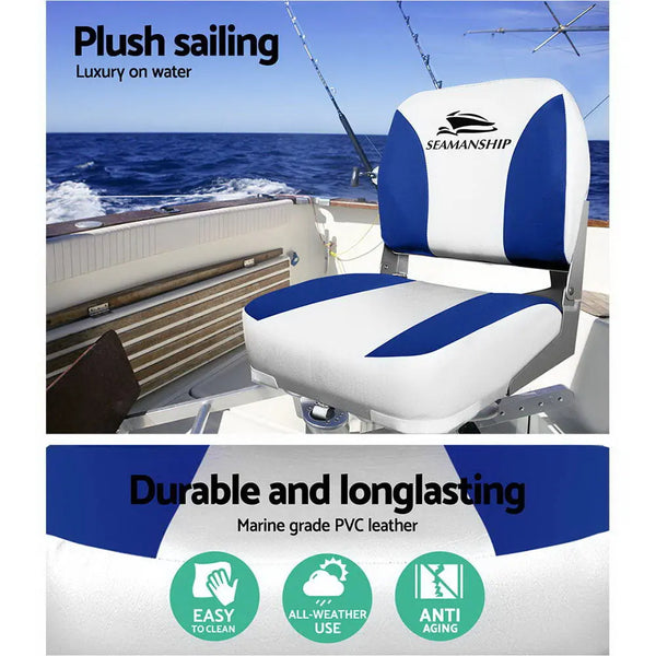 Seamanship Set of 2 Folding Swivel Boat Seats - White & Blue Deals499