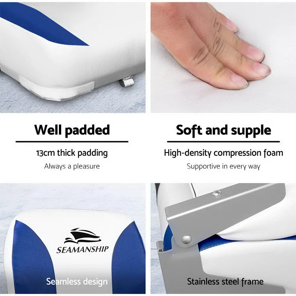 Seamanship Set of 2 Folding Swivel Boat Seats - White & Blue Deals499