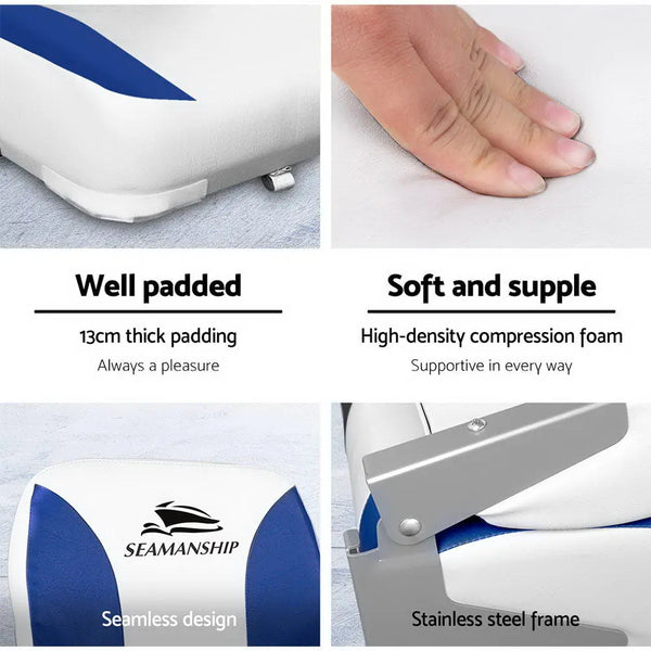 Seamanship Set of 2 Folding Swivel Boat Seats - White & Blue Deals499