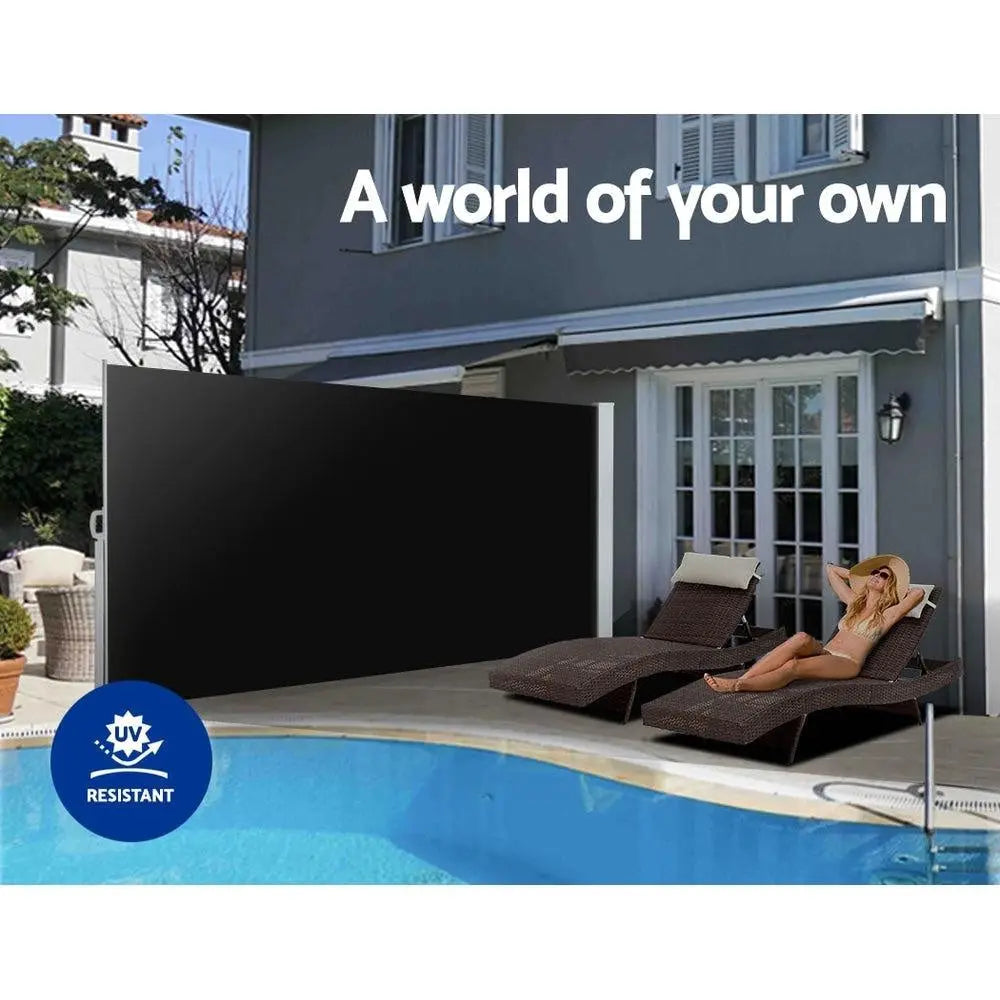 Set of 2 Instahut Side Awning Sun Shade Outdoor Blinds Retractable Screen 2X3M BK Deals499