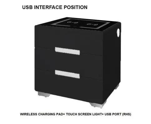 Smart Bedside Tables Side 3 Drawers Wireless Charging USB Right Hand Nightstand LED Light AU Black from Deals499 at Deals499