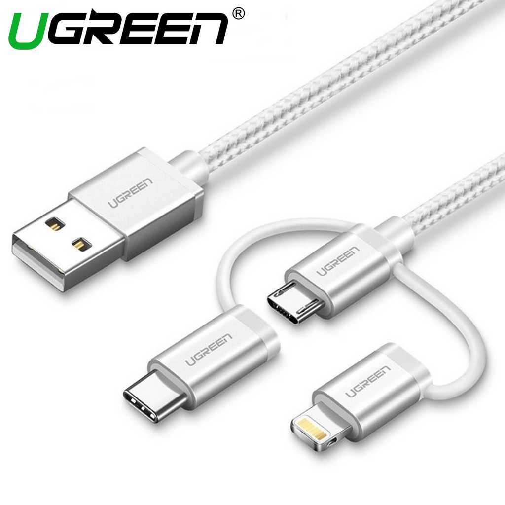 UGREEN USB-A To Micro USB++Type C (3 in 1) Cable (Silver, 1m) - 80825 Deals499
