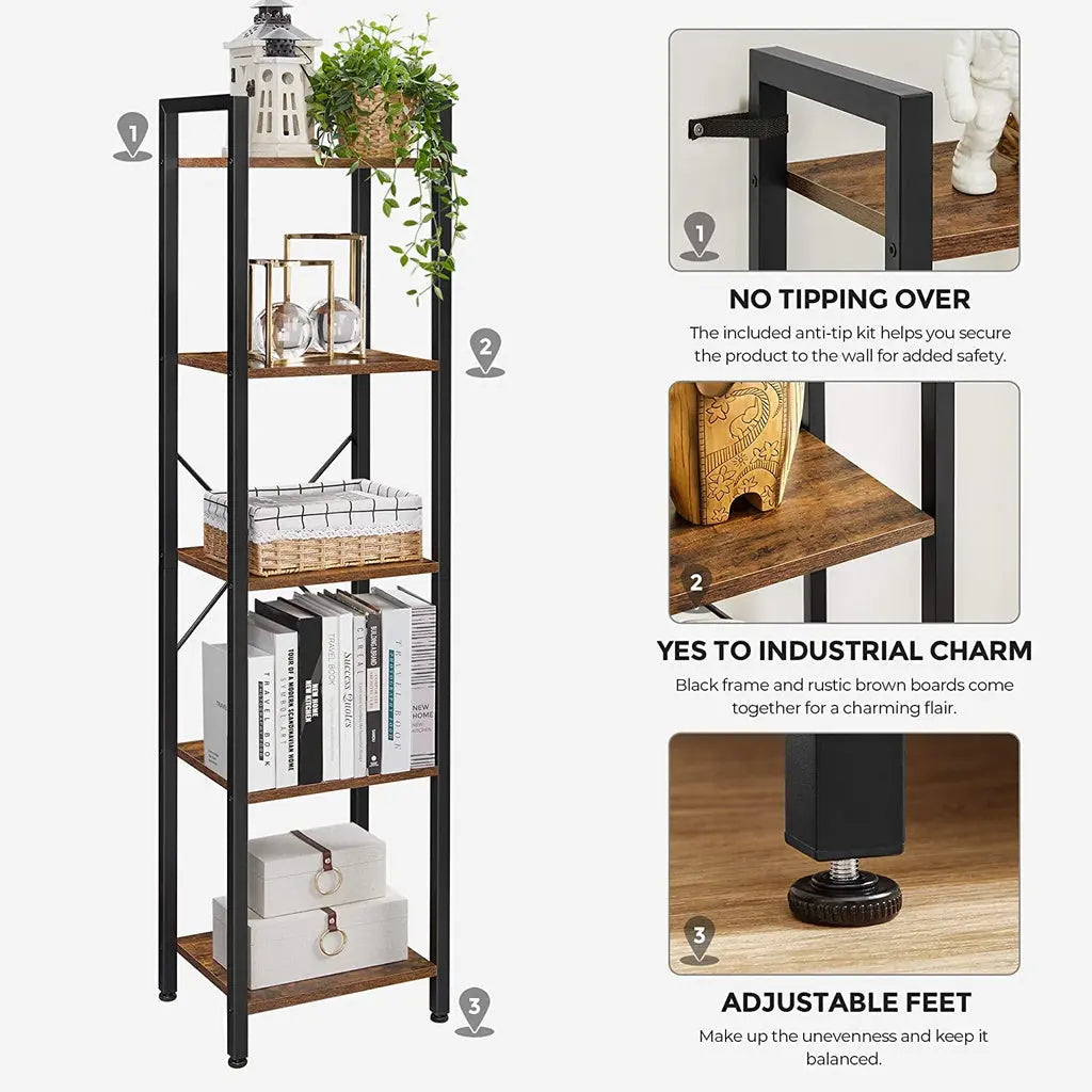 VASAGLE 5-Tier Bookshelf Storage Rack with Steel Frame for Living Room Office Study Hallway Industrial Style Rustic Brown and Black LLS100B01 Deals499