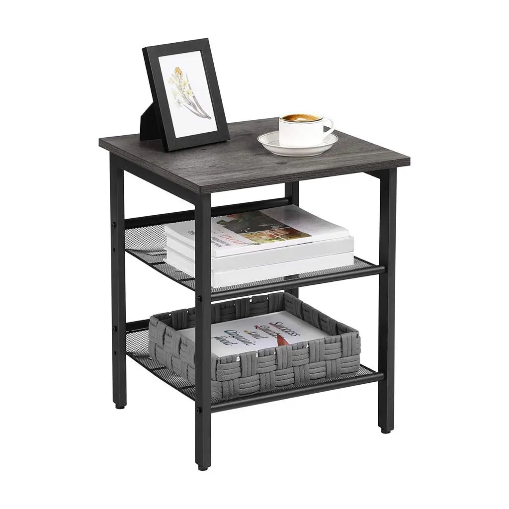 VASAGLE Set of 2 Charcoal Gray and Black Side Table with Adjustable Mesh Shelves LET024B04 Deals499