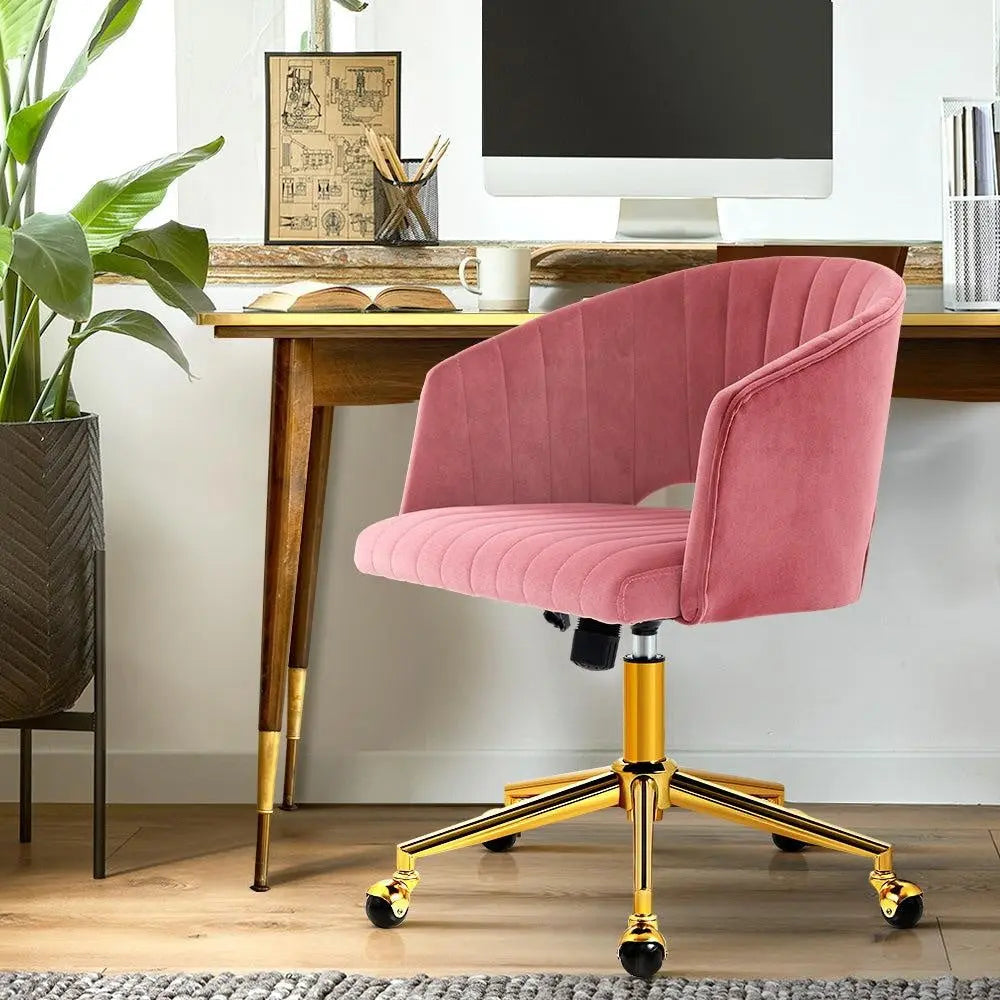 Velvet Office Chair Executive Computer Chair Adjustable Armchair Work Study Pink Deals499