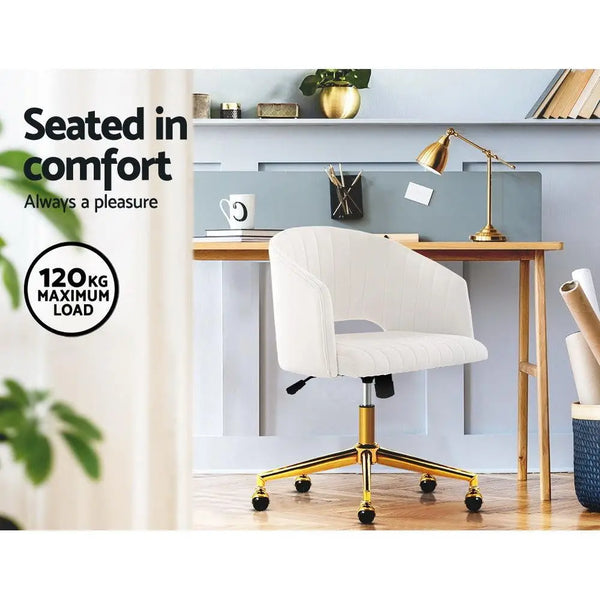 Velvet Office Chair Fabric Computer Chairs Armchair Vintage Work Study Home White Deals499