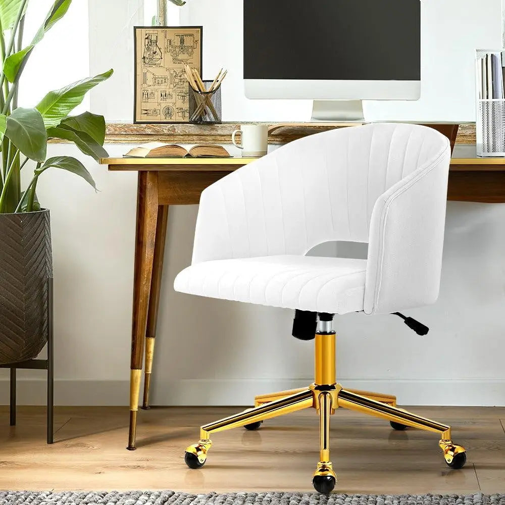 Velvet Office Chair Fabric Computer Chairs Armchair Vintage Work Study Home White Deals499