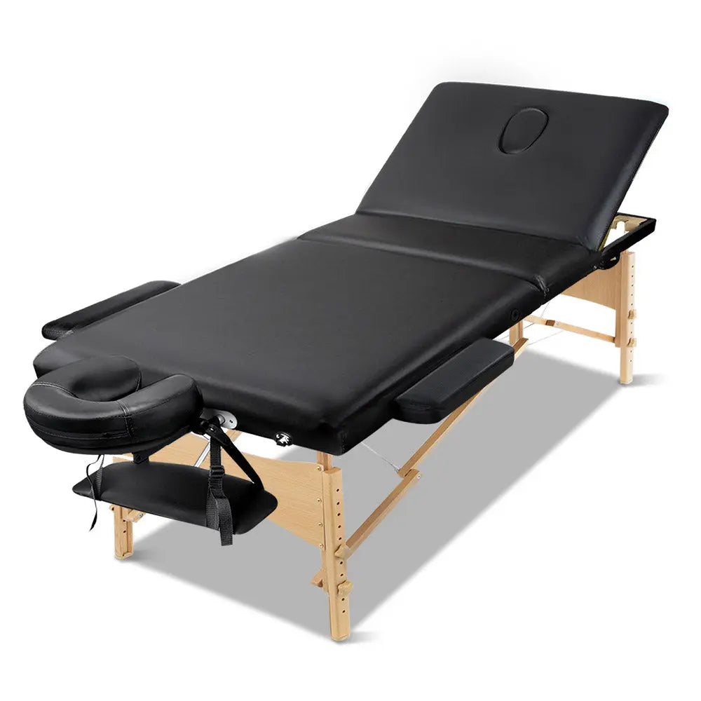 Zenses 60cm Wide Portable Wooden Massage Table 3 Fold Treatment Beauty Therapy Black Deals499