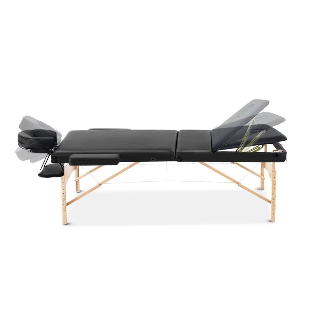 Zenses 60cm Wide Portable Wooden Massage Table 3 Fold Treatment Beauty Therapy Black Deals499