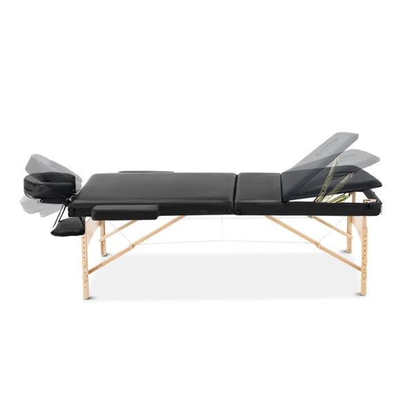 Zenses 75cm Wide Portable Wooden Massage Table 3 Fold Treatment Beauty Therapy Black Deals499