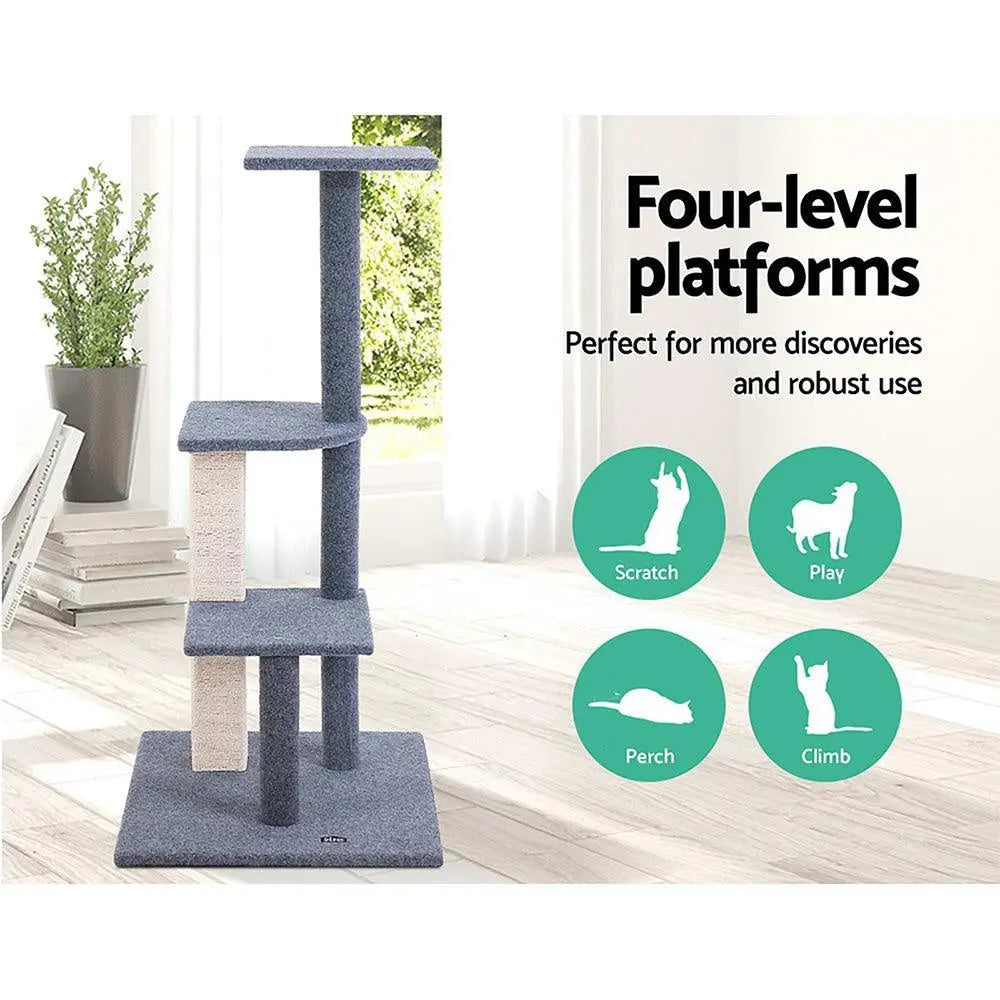 i.Pet Cat Tree 124cm Trees Scratching Post Scratcher Tower Condo House Furniture Wood Steps Deals499