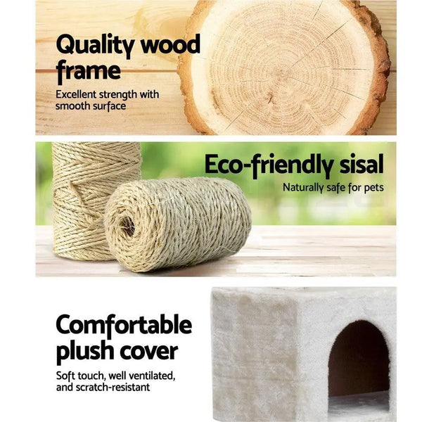 i.Pet Cat Tree 134cm Trees Scratching Post Scratcher Tower Condo House Furniture Wood Beige Deals499
