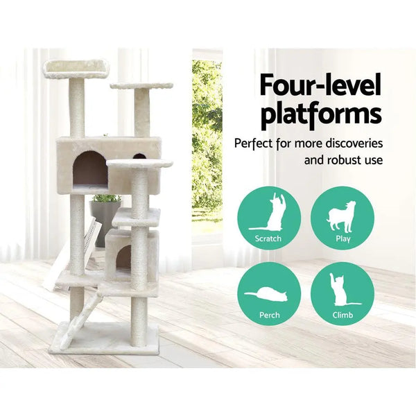 i.Pet Cat Tree 134cm Trees Scratching Post Scratcher Tower Condo House Furniture Wood Beige Deals499