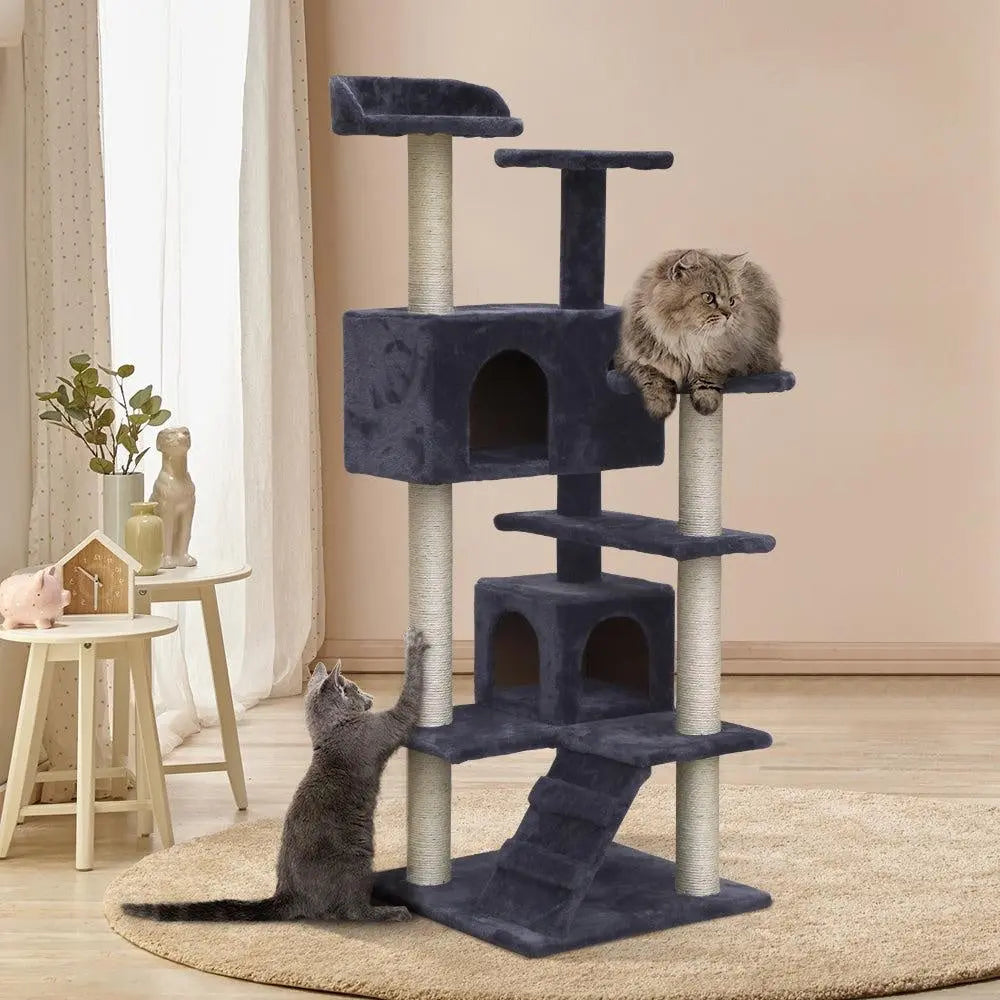 i.Pet Cat Tree 134cm Trees Scratching Post Scratcher Tower Condo House Furniture Wood Grey Deals499