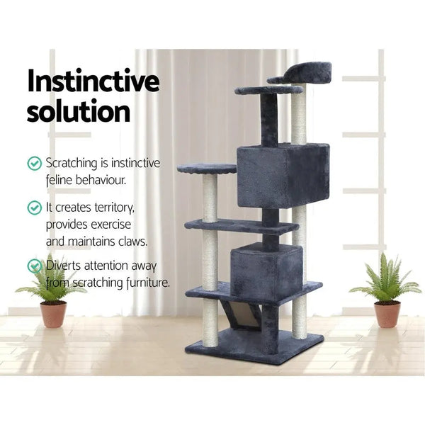 i.Pet Cat Tree 134cm Trees Scratching Post Scratcher Tower Condo House Furniture Wood Grey Deals499