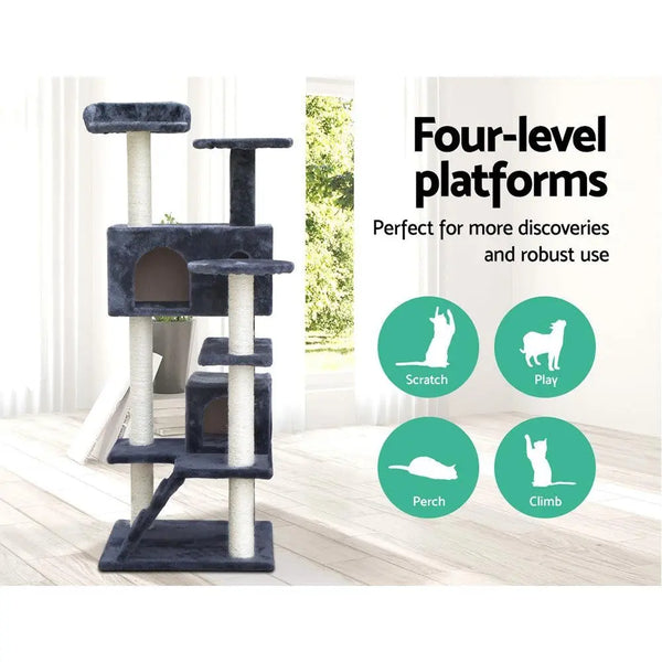 i.Pet Cat Tree 134cm Trees Scratching Post Scratcher Tower Condo House Furniture Wood Grey Deals499