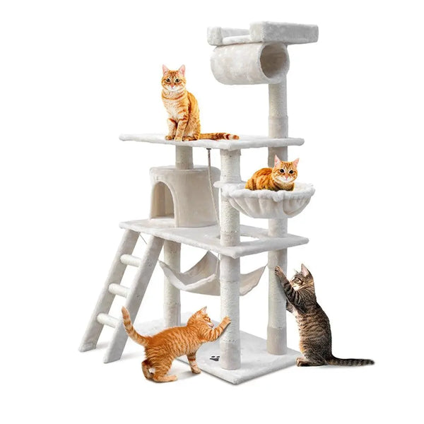 i.Pet Cat Tree 141cm Trees Scratching Post Scratcher Tower Condo House Furniture Wood Beige Deals499