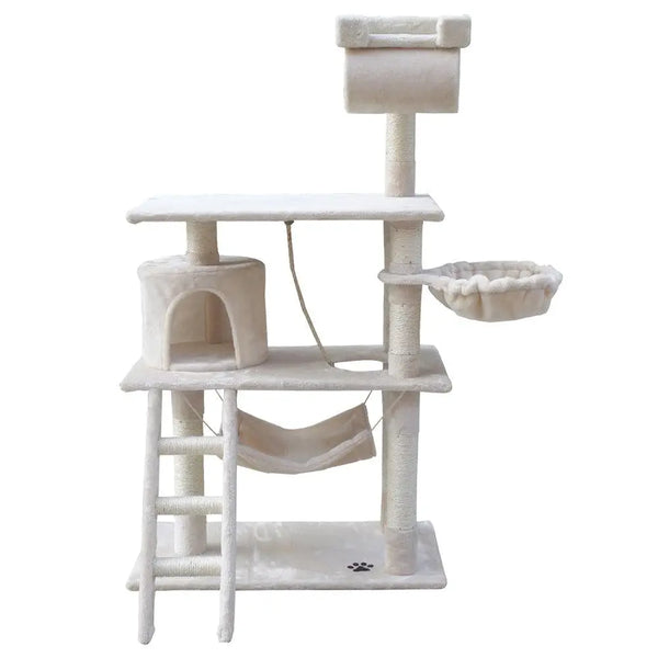 i.Pet Cat Tree 141cm Trees Scratching Post Scratcher Tower Condo House Furniture Wood Beige Deals499