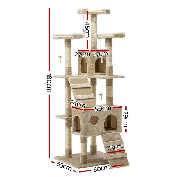 i.Pet Cat Tree 180cm Trees Scratching Post Scratcher Tower Condo House Furniture Wood Beige Deals499