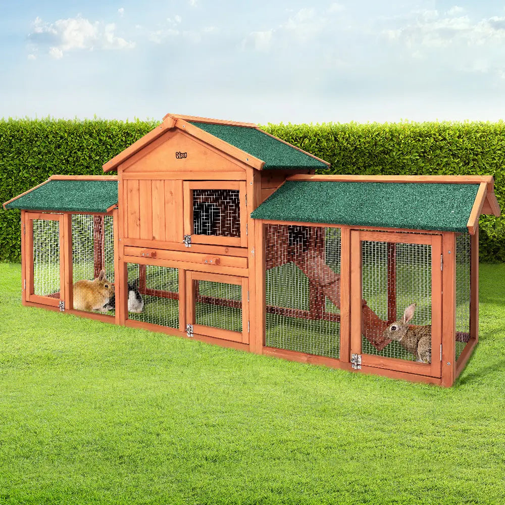 i.Pet Rabbit Hutch Chicken Coop Wooden Cage Pet Hutch 220cm x 52cm x 84cm Deals499