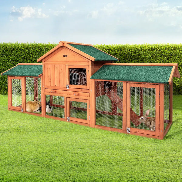 i.Pet Rabbit Hutch Chicken Coop Wooden Cage Pet Hutch 220cm x 52cm x 84cm Deals499