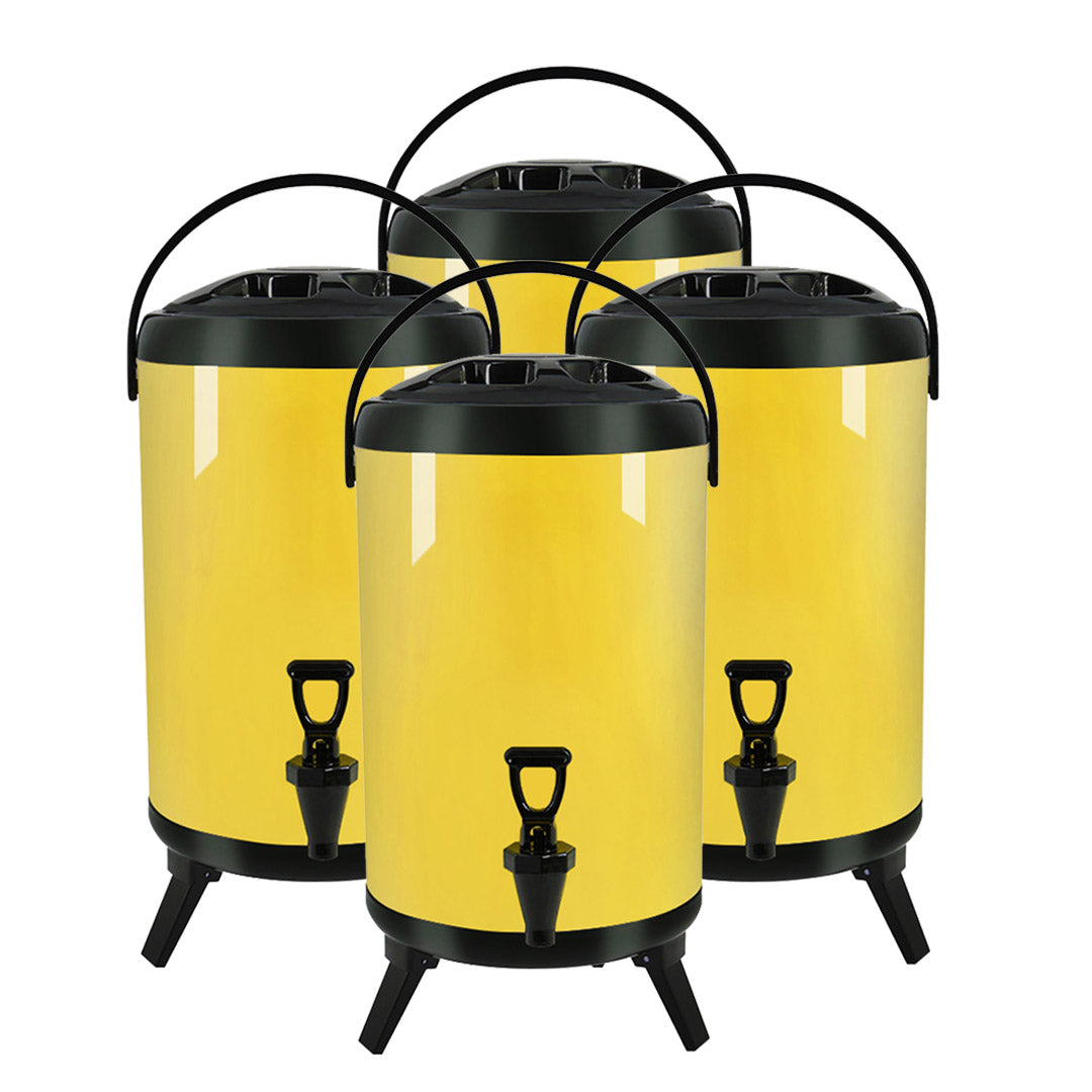 SOGA 4X 14L Stainless Steel Insulated Milk Tea Barrel Hot and Cold Beverage Dispenser Container with Faucet Yellow Soga