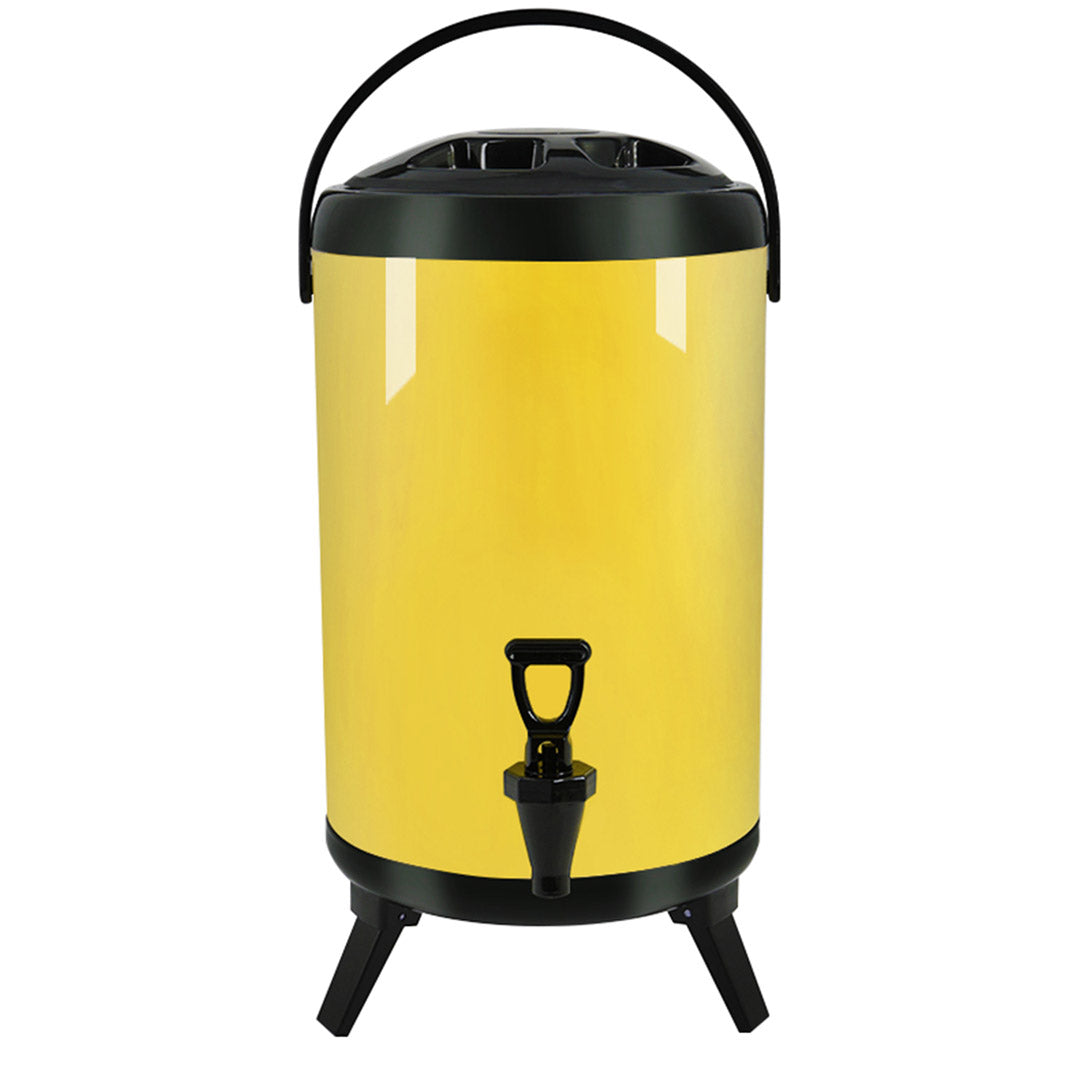 SOGA 14L Stainless Steel Insulated Milk Tea Barrel Hot and Cold Beverage Dispenser Container with Faucet Yellow Soga