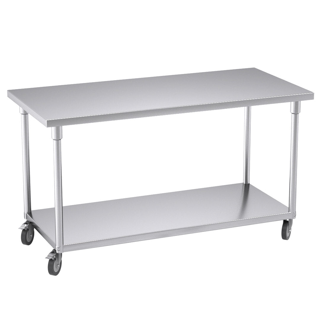 SOGA 150cm Commercial Catering Kitchen Stainless Steel Prep Work Bench Table with Wheels Soga
