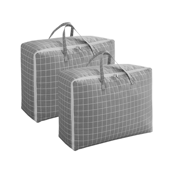SOGA 2X Grey Plaid Medium Storage Luggage Bag Double Zipper Foldable Travel Organiser Essentials Soga