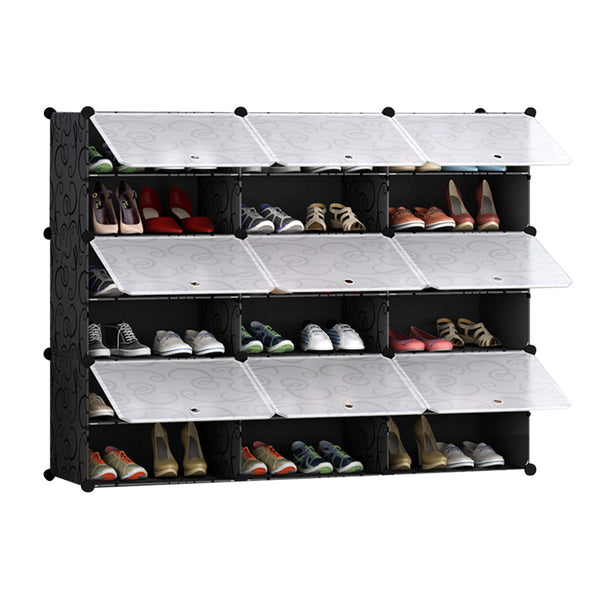 SOGA 6 Tier 3 Column Shoe Rack Organizer Sneaker Footwear Storage Stackable Stand Cabinet Portable Wardrobe with Cover Soga