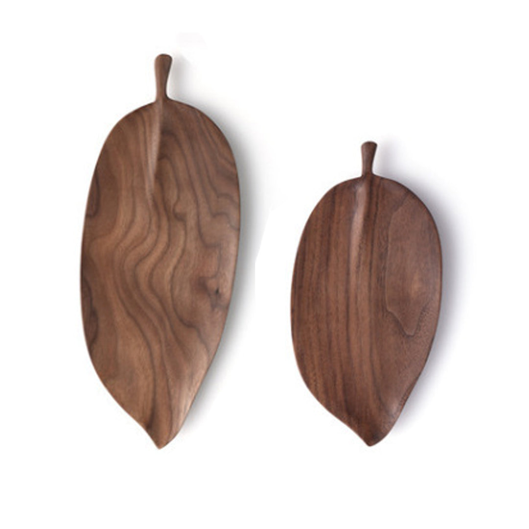 SOGA Set of 2 Walnut Leaf Shape Wooden Tray Food Charcuterie Serving Board Paddle Centerpiece Home Decor Soga