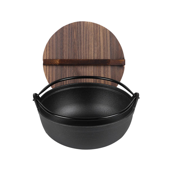 SOGA 29cm Cast Iron Japanese Style Sukiyaki Tetsu Nabe Shabu Hot Pot with Wooden Lid Soga