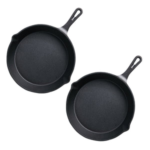 SOGA 2X 26cm Round Cast Iron Frying Pan Skillet Steak Sizzle Platter with Handle Soga