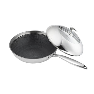 SOGA 18/10 Stainless Steel Fry Pan 30cm Frying Pan Top Grade Cooking Non Stick Interior Skillet with Lid Soga