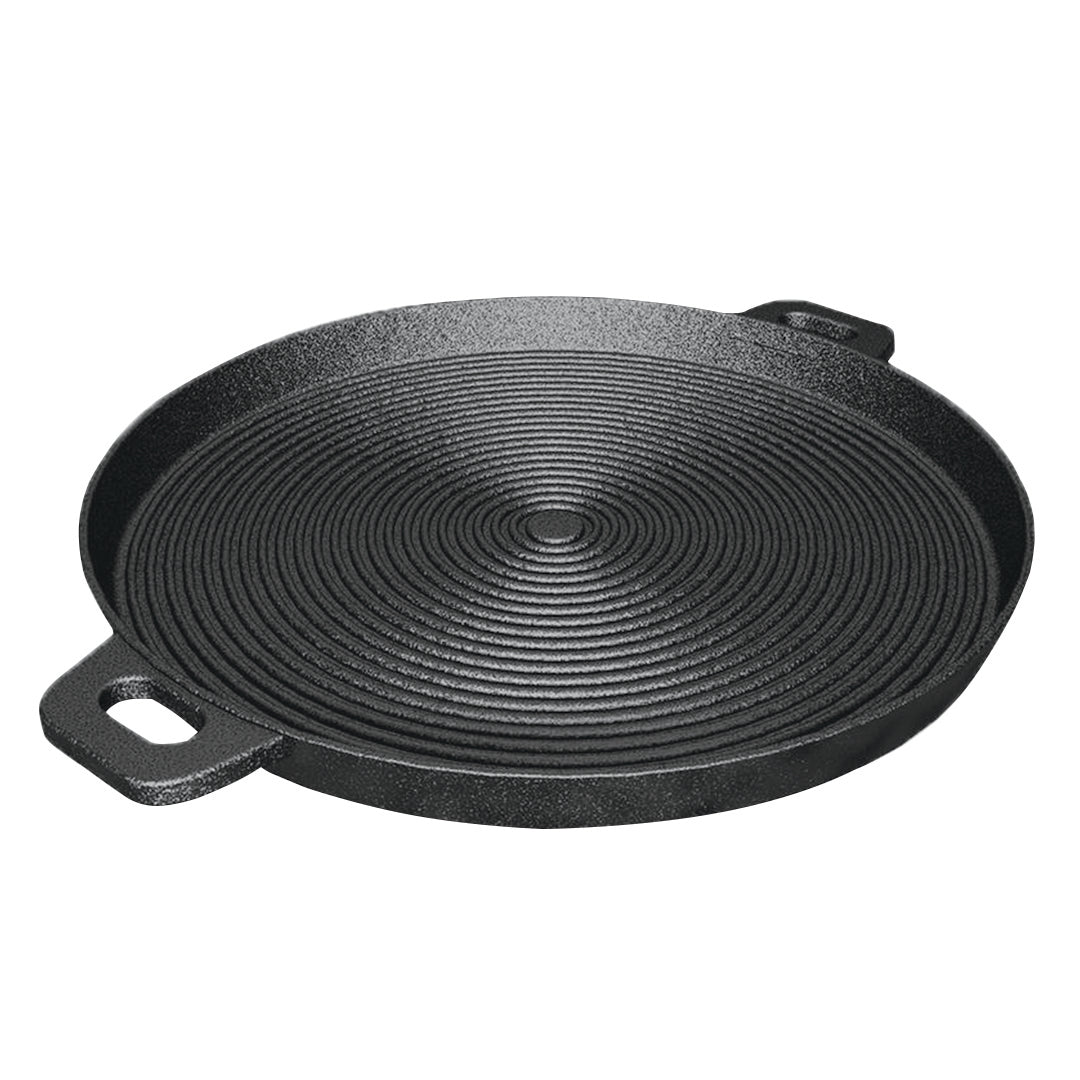 SOGA 35cm Round Ribbed Cast Iron Frying Pan Skillet Steak Sizzle Platter with Handle Soga