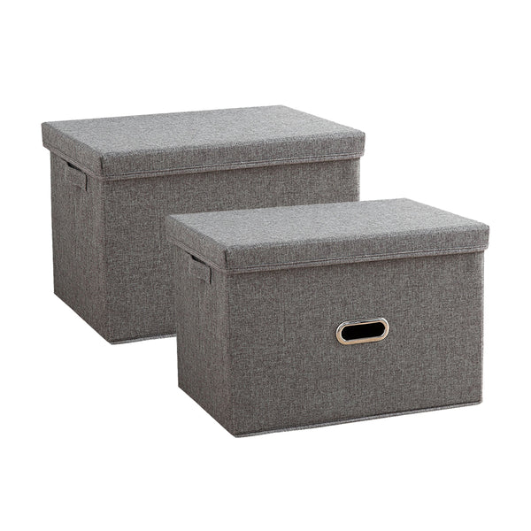 SOGA 2X Grey Super Large Foldable Canvas Storage Box Cube Clothes Basket Organiser Home Decorative Box Soga