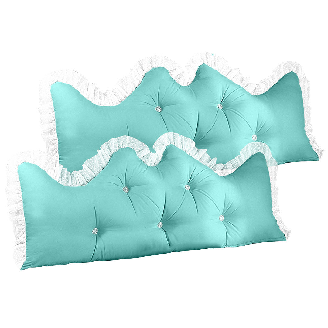 SOGA 2X 120cm Light Blue Princess Bed Pillow Headboard Backrest Bedside Tatami Sofa Cushion with Ruffle Lace Home Decor Soga