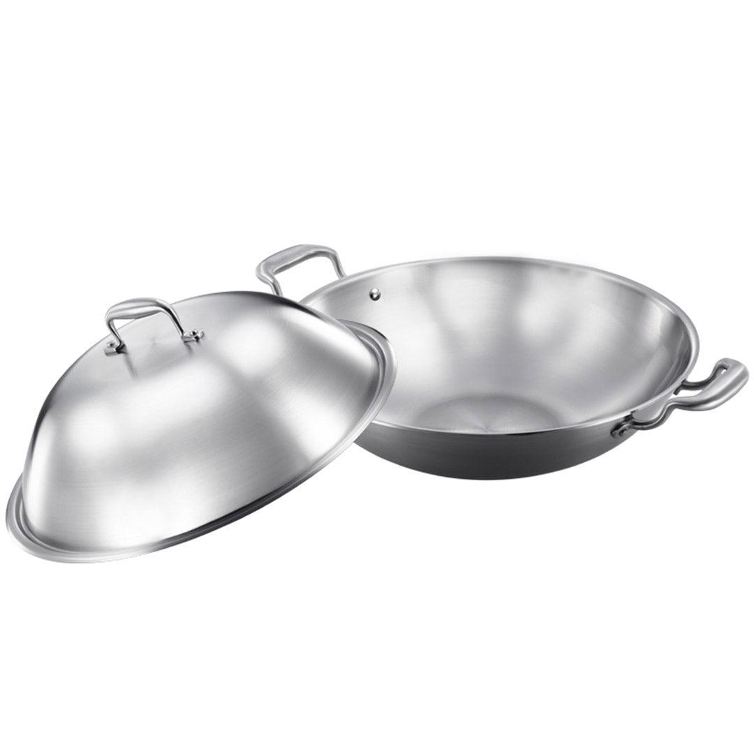 SOGA 3-Ply 38cm Stainless Steel Double Handle Wok Frying Fry Pan Skillet with Lid Soga