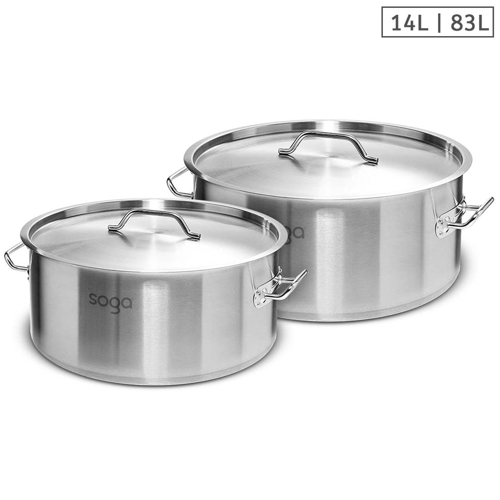 SOGA Stock Pot 14L 83L Top Grade Thick Stainless Steel Stockpot 18/10 Soga