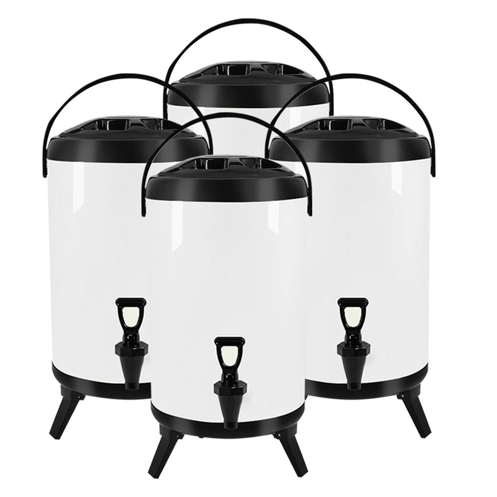 SOGA 4X 16L Stainless Steel Insulated Milk Tea Barrel Hot and Cold Beverage Dispenser Container with Faucet White Soga