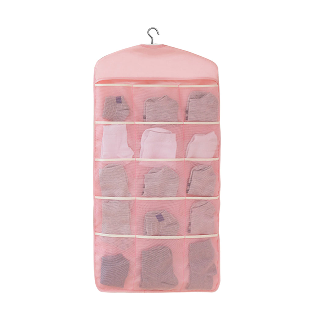 SOGA Pink Double Sided Hanging Storage Bag Underwear Bra Socks Mesh Pocket Hanger Home Organiser Soga