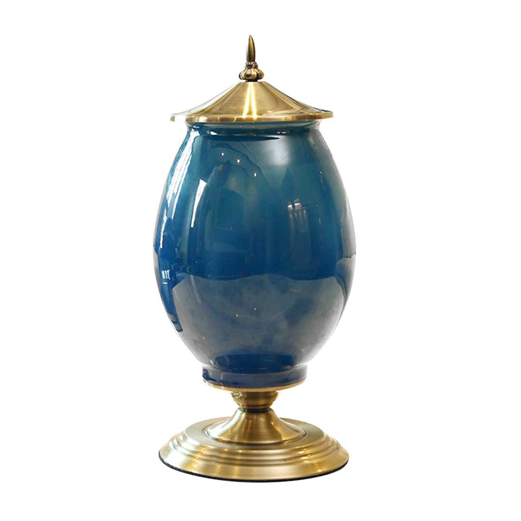 SOGA 40.5cm Ceramic Oval Flower Vase with Gold Metal Base Dark Blue Soga