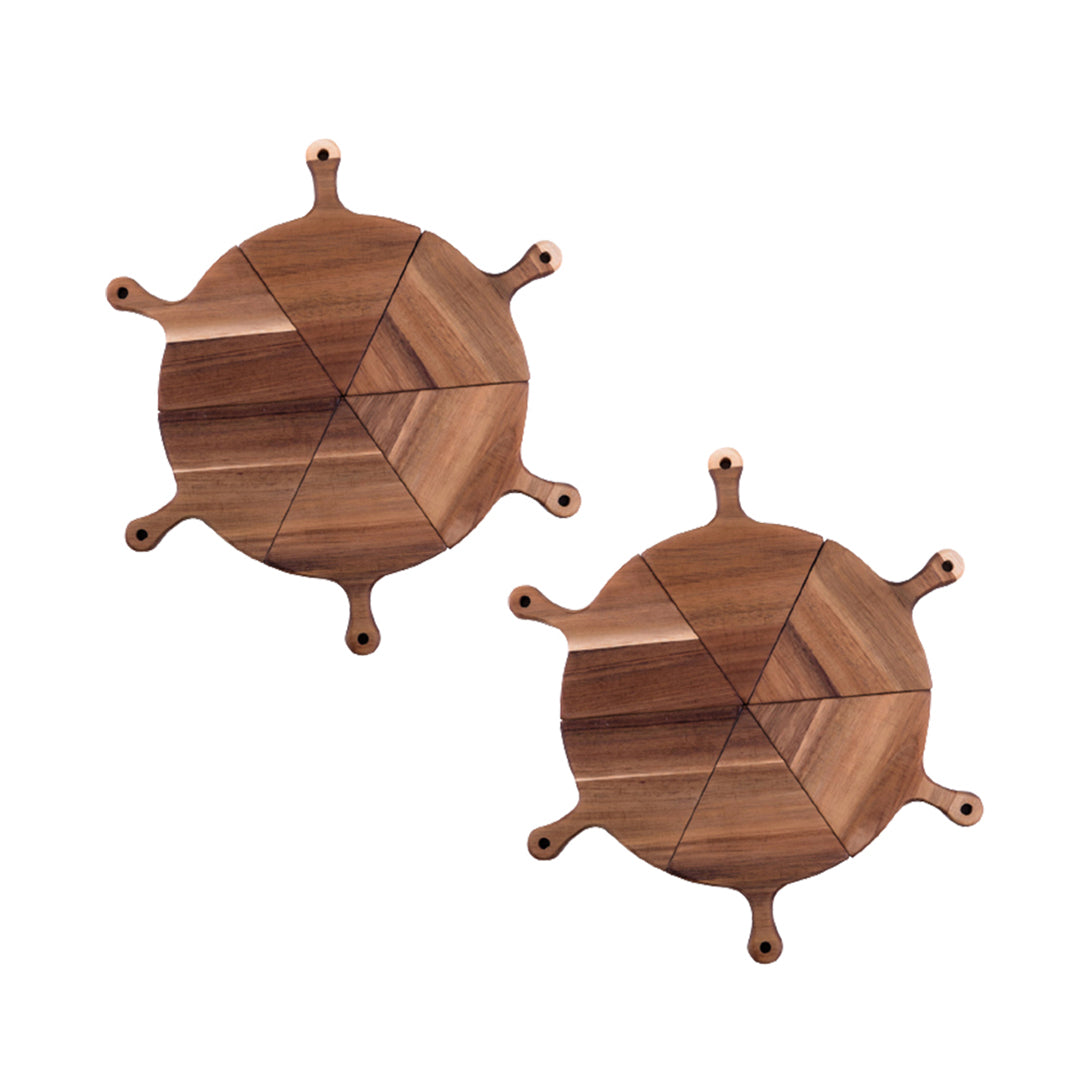 SOGA 2X  6 pcs Brown Round Divisible Wood Pizza Server Food Plate Board Pizza Paddle Cutting Board Home Decor Soga