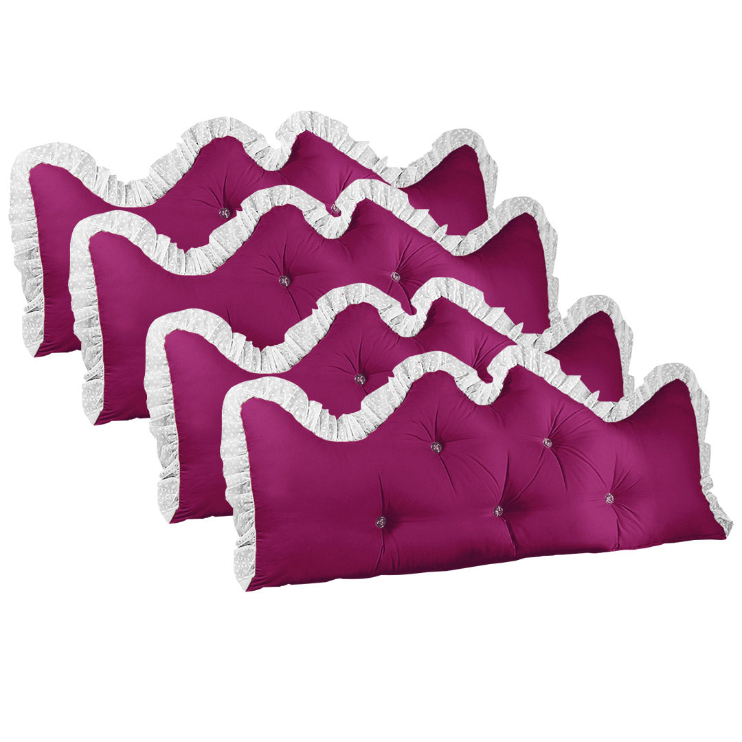 SOGA 4X 180cm Burgundy Princess Bed Pillow Headboard Backrest Bedside Tatami Sofa Cushion with Ruffle Lace Home Decor Soga