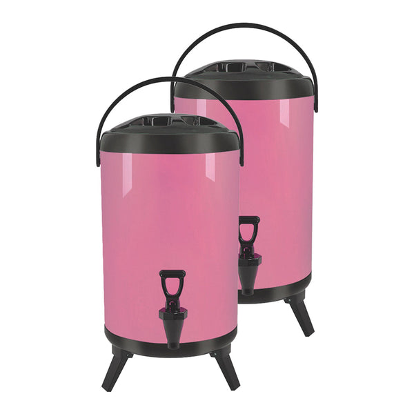 SOGA 2X 10L Stainless Steel Insulated Milk Tea Barrel Hot and Cold Beverage Dispenser Container with Faucet Pink Soga